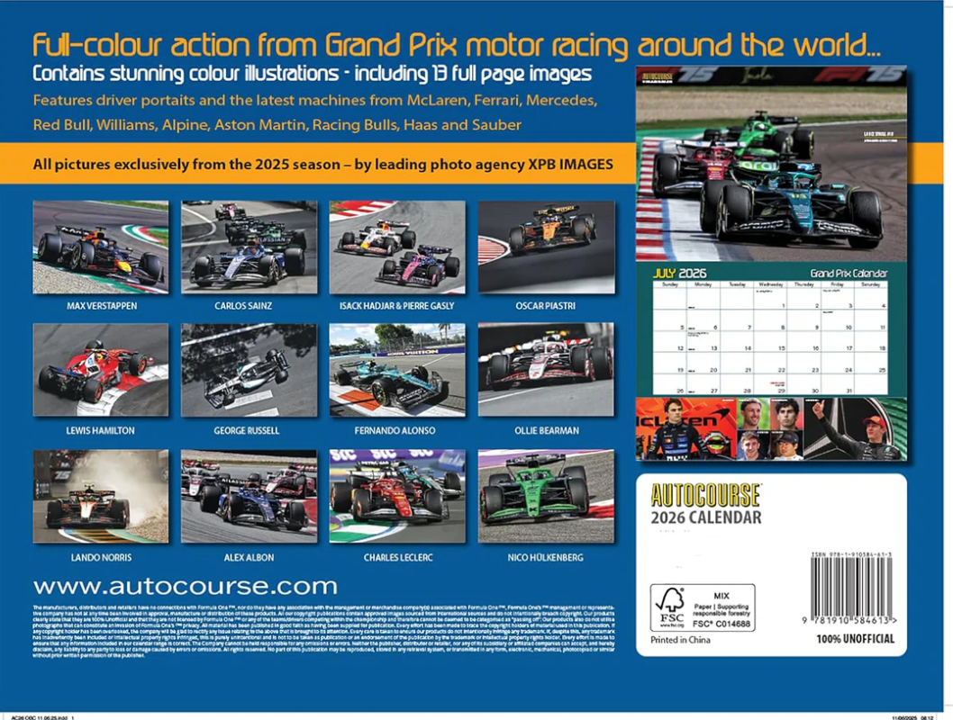 Calendario: 2026 Autocourse Grand Prix Calendar